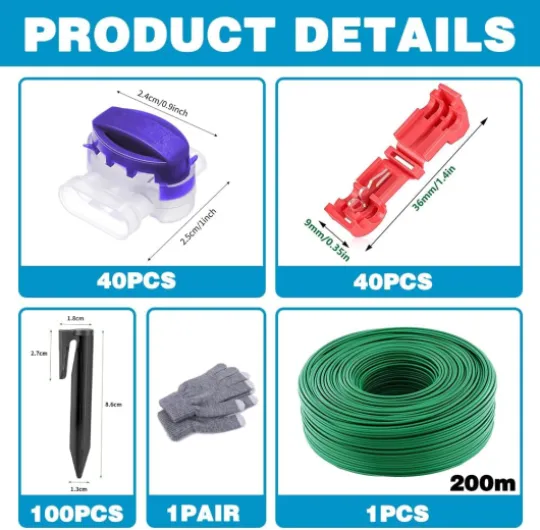 Cable Peripherique Robot Tondeuse 200m,Fil Robot Tondeuse,Universelles Cable Tondeuse+100Piquets+40Connecteurs de Câble+40Bornes de Connexion,Tondeuse Gazon Fil Périphérique,Accessoires pour tondeuses Vert/200