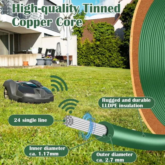 50m Cable Robot Tondeuse + 25 Piquets de Fixation + 5 Connecteurs de Câble + 5 Connecteur de Dérivation en T, Kit de Accessoires de Fil de Délimitation pour Câble de Recherche, Compatible Worx Vert - 50 M