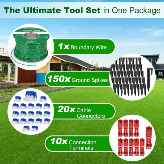 250 m Cable Robot Tondeuse + 150 Piquets + 10 Connecteurs de Câble + 10 Bornes de Connexion, Tondeuse Gazon Fil Périphérique Compatible avec Gardena Bosch Husqvarna Worx Honda Robomow etc