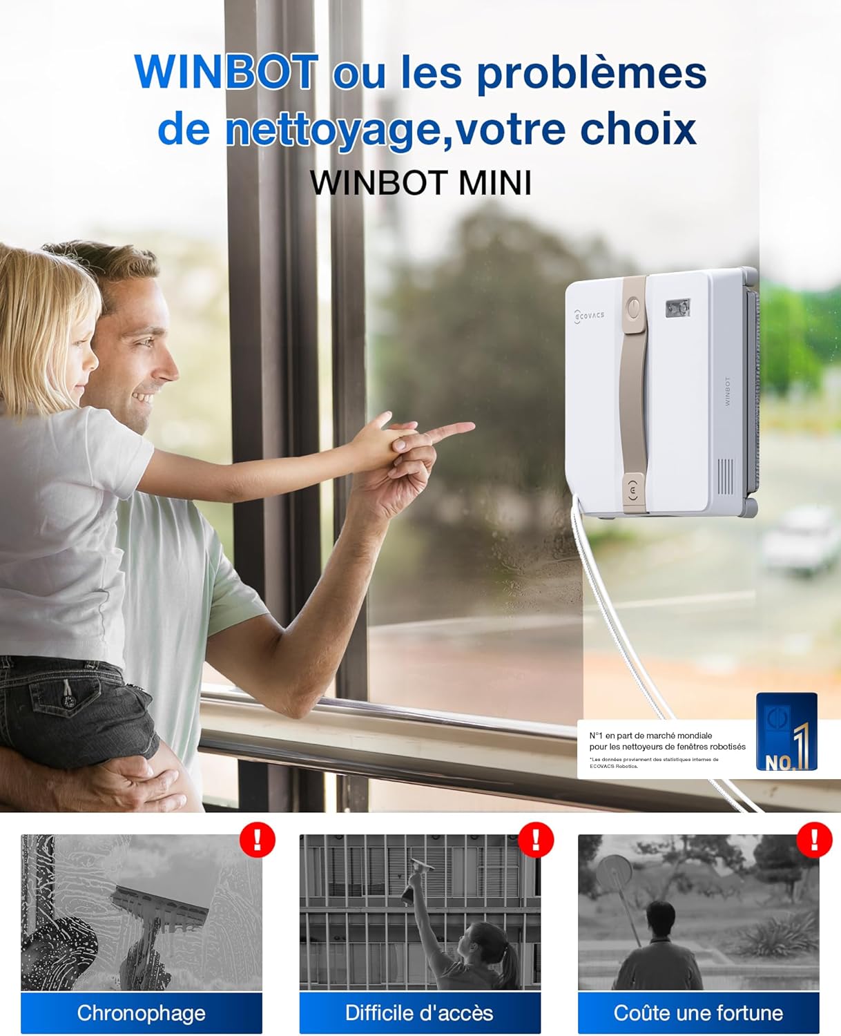 WINBOT Mini Robot de Nettoyage de vitres, Design Compact, Double Buses avec pulvérisation ultrasonique, système de Protection à 9 étapes, Planification Intelligente du Trajet, Blanc MINI Beige