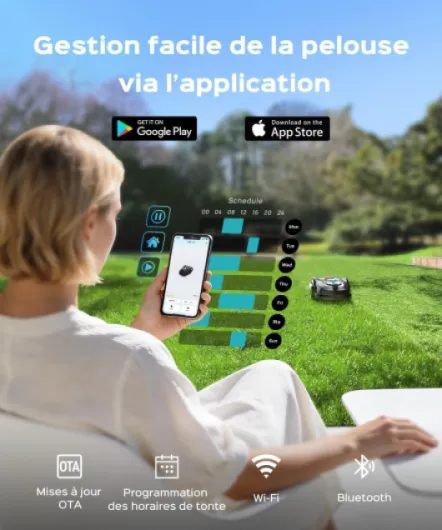 M800Plus Robot Tondeuse sans Fil périphérique, positionnement GPS, Vision IA pour Jardins Jusqu’à 800 m², Coupe en U, contrôle Via Application, évitement Intelligent des Obstacles Noir profond