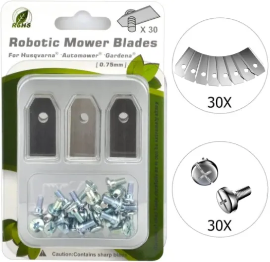 Lot de 30 lames pour tondeuse robot Husqvarna Automower, Gardena 0,75 mm Pack of 30