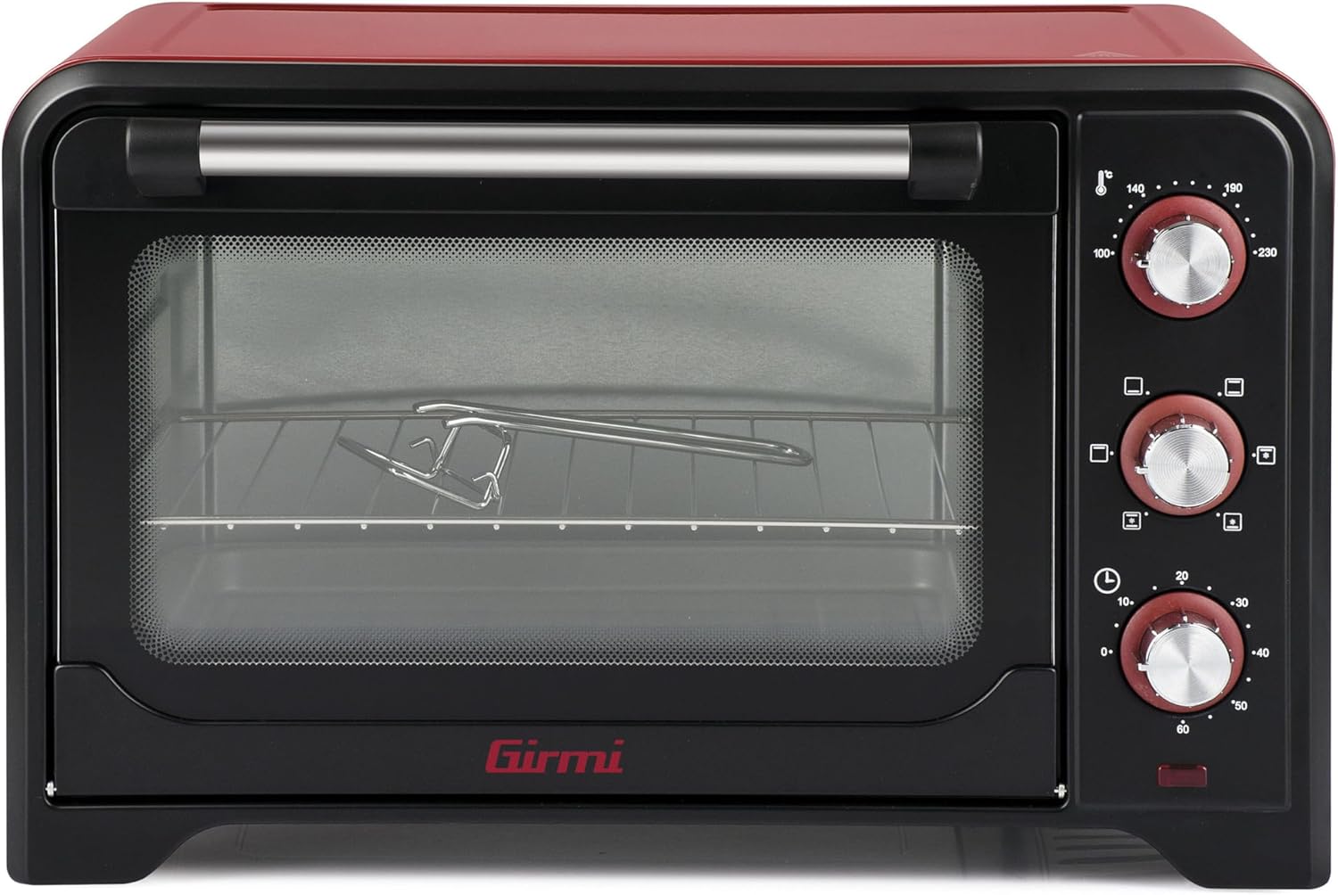 Girmi FE30 Four électrique, 1600 W, Ventilation, Lumière intérieure, Grille inox, Fonctions de cuisson, Base, Grill, Combiné, Accessoires inclus, Noir/Rouge