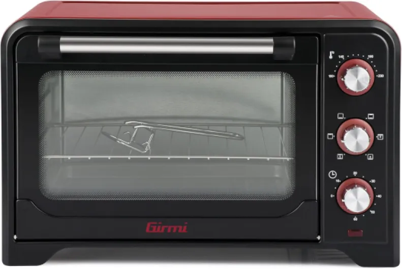 Girmi FE30 Four électrique, 1600 W, Ventilation, Lumière intérieure, Grille inox, Fonctions de cuisson, Base, Grill, Combiné, Accessoires inclus, Noir/Rouge