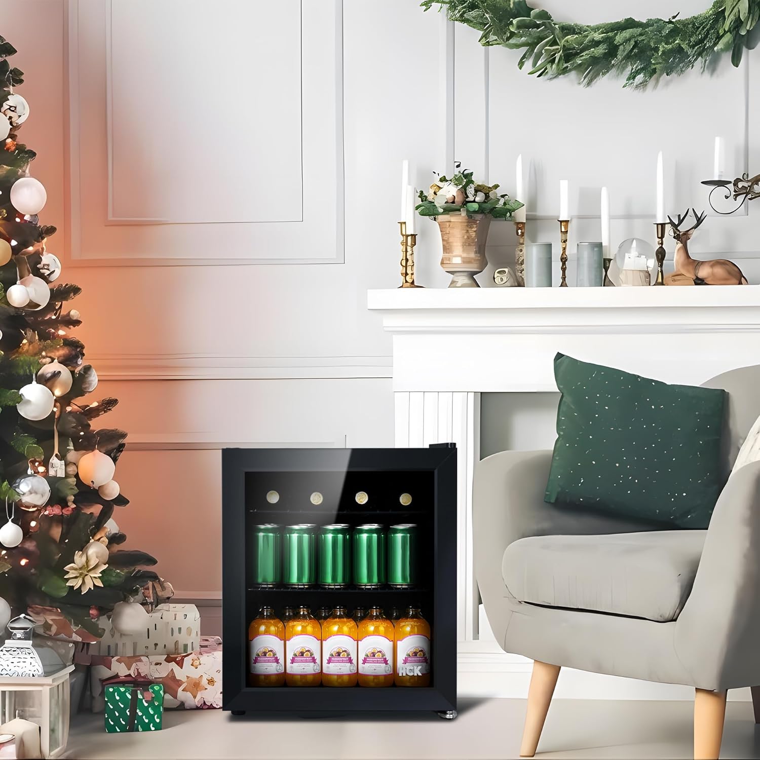 48L Mini Frigo Silencieux, 0-15°C Petit Réfrigérateur de Chambre, Porte Vitrée Transparente, Mini Bar pour Cuisine, Noir Basic 48L