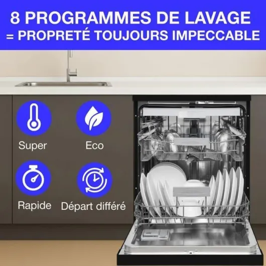 Lave-vaisselle pose libre CONTINENTAL EDISON - 15 couverts - Largeur 59,8 cm - Classe D - moteur induction - 39 dB - Noir