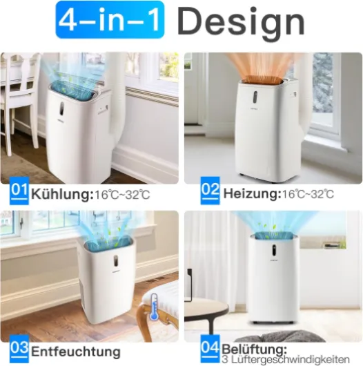 Climatiseur Mobile, 16000BTU 4,7kW, 4 en 1 Refroidissement & Chauffage & Déshumidification & Ventilateur, avec Tuyau d'Évacuation, Télécommande/Application, Minuterie 24H (16000BTU 4,7kW)