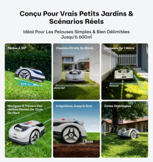 Raccoon 2 SE Robot Tondeuse-600m², Robot Tondeuse Intelligent sans RTK, Prêt à l'emploi, Tonte Parallèle de Carte Complète, 5Ah Recharge Rapide & 150mins Autonomie Longue, Tonte Efficace