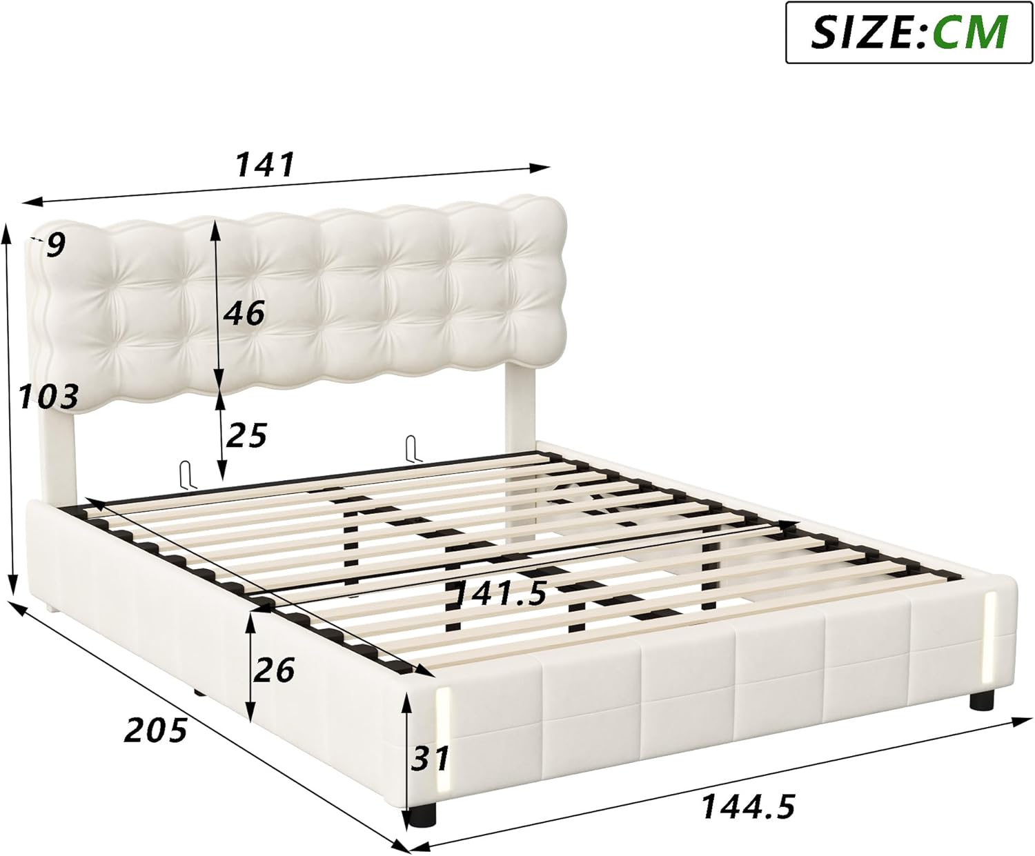 Lit Coffre 140x200 avec Sommier, Cadre de Lit Double Rembourré en Velours Gris, Tête de Lit Épaisse Design pour Adulte, Rangement Hydraulique et LED Intelligente, Structure Métallique Renforcée Beige Style - E 140X200CM