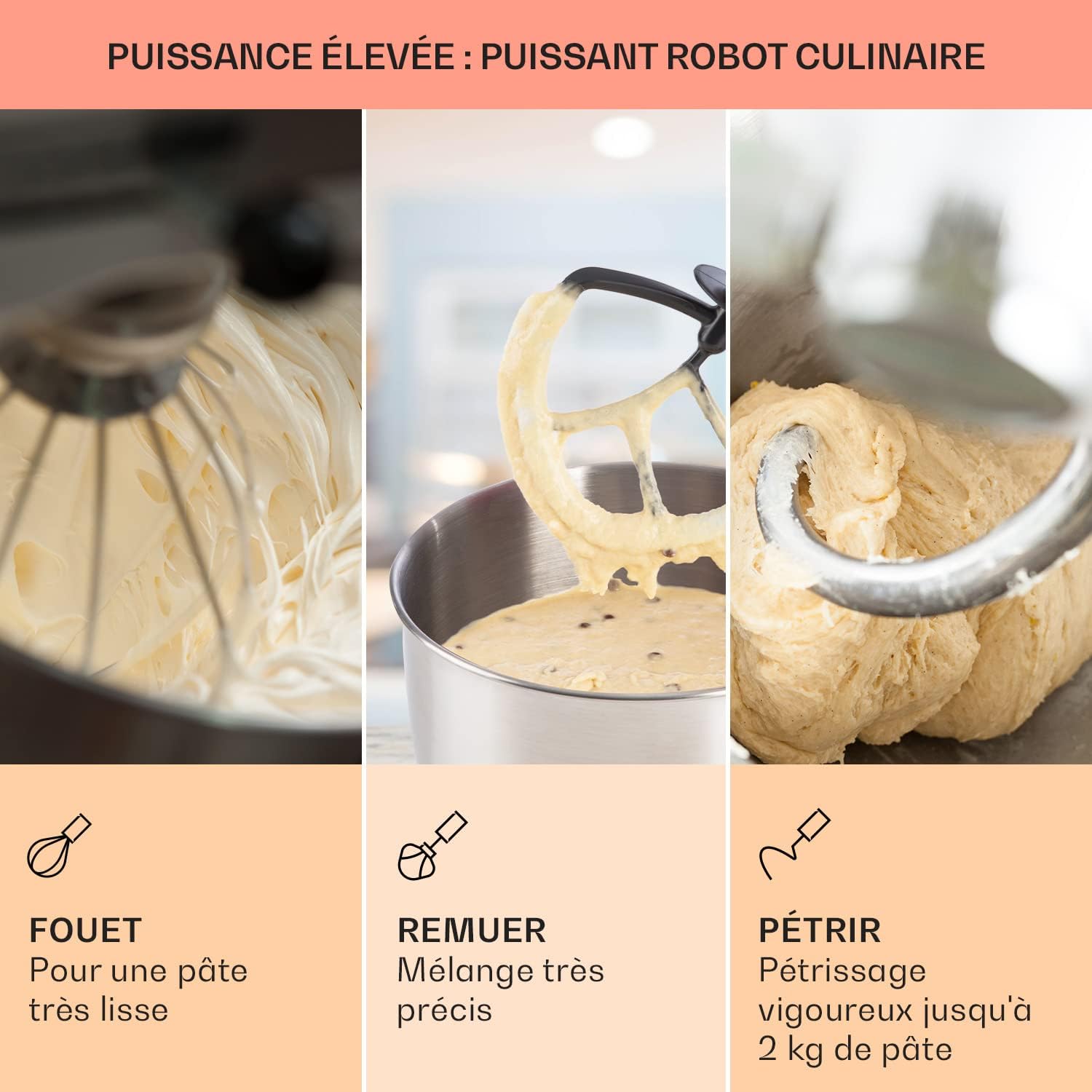 Robot Cuisine Patissier Multifonctions, Bol 5L, 1300W, Crochet à Pâte, Petrin a Pain, Batteur sur Socle Electrique Cuisine, Rotation Planétaire 6 Vitesses 1300 W Rouge