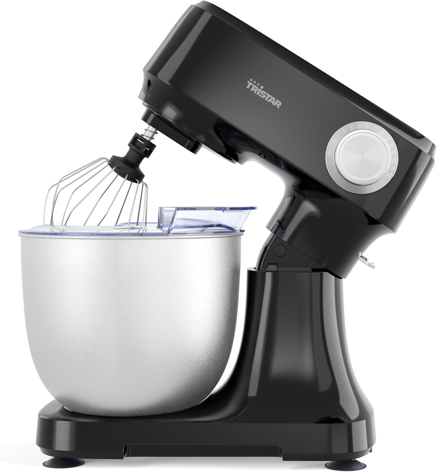 Robot Pâtissier Tristar avec Bol en Acier Inoxydable de 4,5 L, Puissance 1 200 W, 6 Vitesses avec Fonction Pulse, Tête Inclinable, Couvercle Anti-Éclaboussures, MX-4870 4.5L