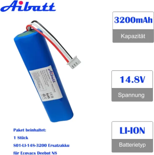 Batterie Li-ion de rechange 14,8 V 3200 mAh pour aspirateur Ecovacs Deebot N8, Deebot N8+, Deebot N8 Pro, Deebot Ozmo 900, Ozmo 920, Ozmo 930, robot domestique Deebot N5.