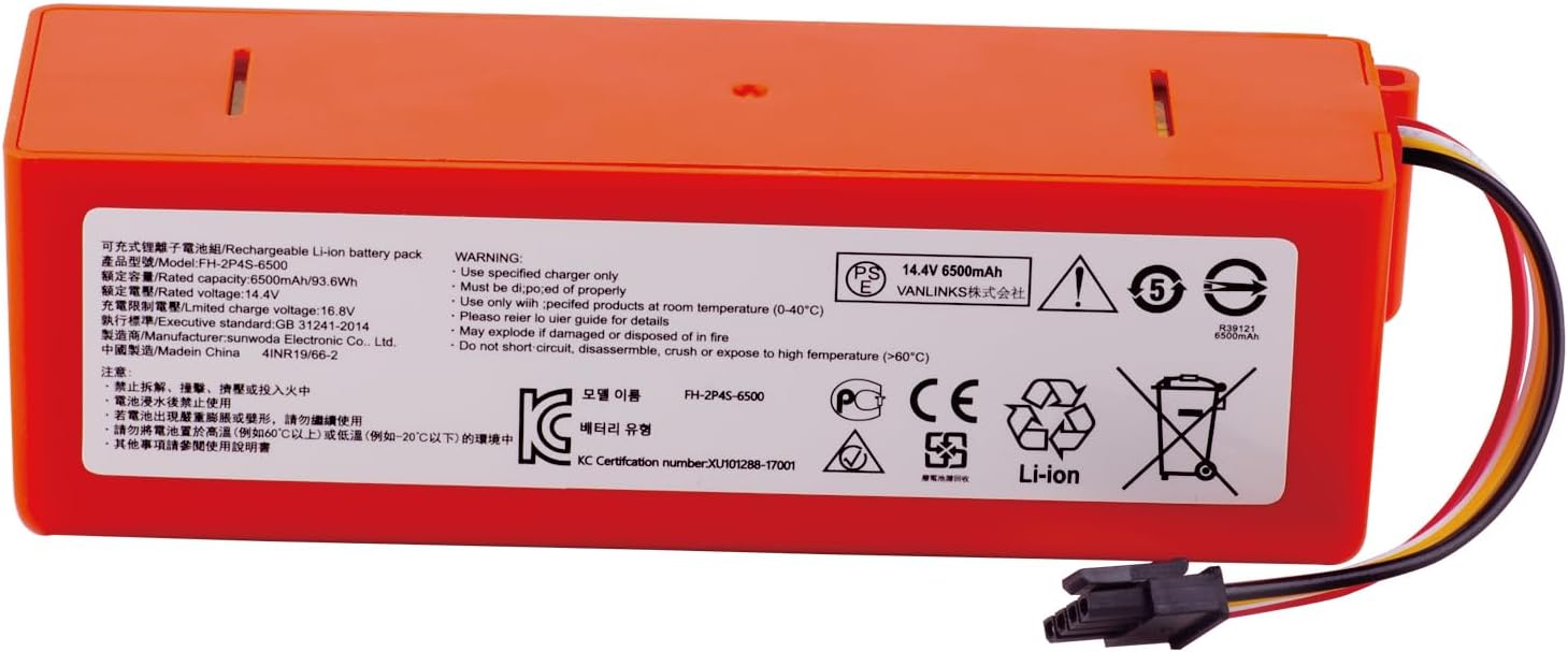 14,4V 6500mAh Batterie Remplacement Lithium Compatible Roborock S7 S8 G10 G20 T6 T7 S50 S51, Haute Capacité Batterie Rechargeable pour Xiaomi Mijia Robot Aspirateur, Sécurisée Anti-surchauffe