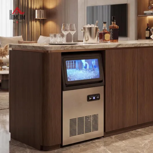 Machine à Glaçons Commerciale 36 kg/24H, Acier inoxydable, Ice Maker Professionnel, Capacité 7,5 kg, 36 Cubes par 10 Minutes, Nettoyage Automatique, Minuterie, à Encastrer ou à Poser, Argenté