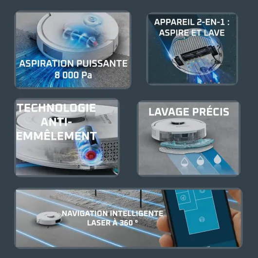 X-Plorer Série 280, Aspirateur Robot Laveur, Puissance de 8000 Pa, Technologie Anti-emmêlement, Modèle Animal & Allergie, RR88H7E0
