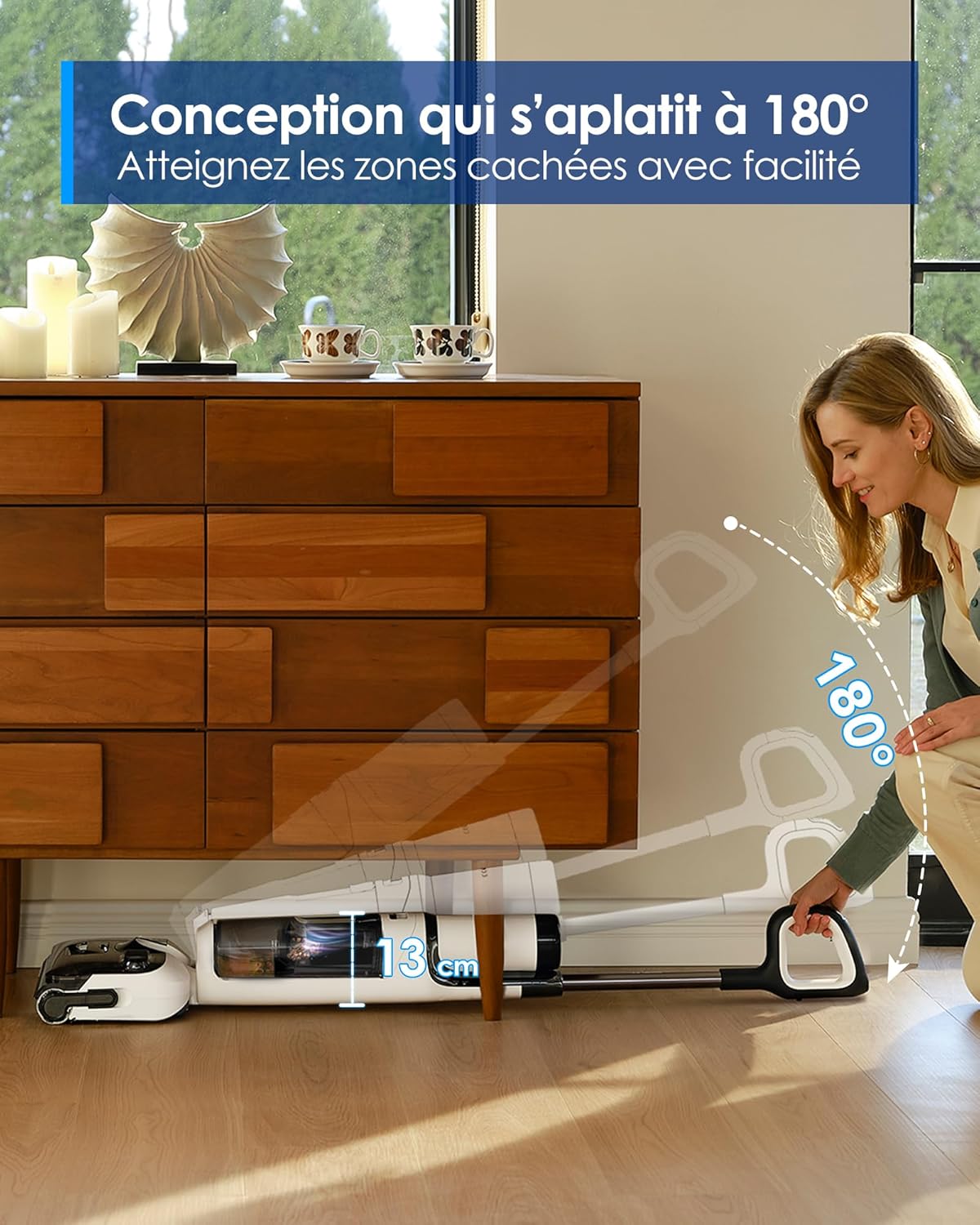 Tineco Floor One Stretch S6 Aspirateur Laveur, Aspirateur Sec et Humide Puissant Intelligent, portée à Plat 180°, Nettoyage Deux Bords, Auto-Nettoyage Flashdry à 70℃ en 5 Min, 40 Min d'autonomie