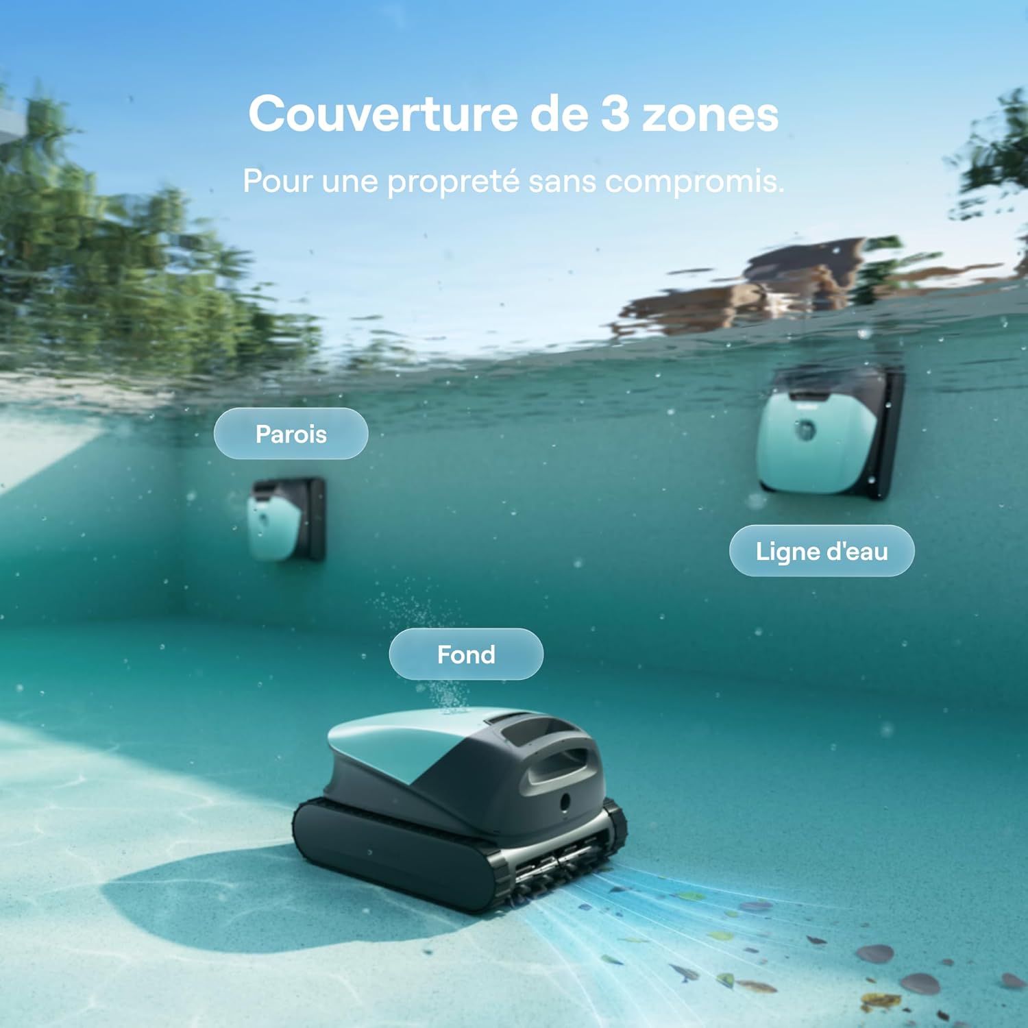 Sora 10 Robot Piscine sans Fil, Fond/parois/Ligne d'eau/plages immergées, Puissance d'asp 25700 LPH, stationnement Intelligent à la Ligne d'eau, capacité du Filtre 5L, 300 Min, Vert Menthe