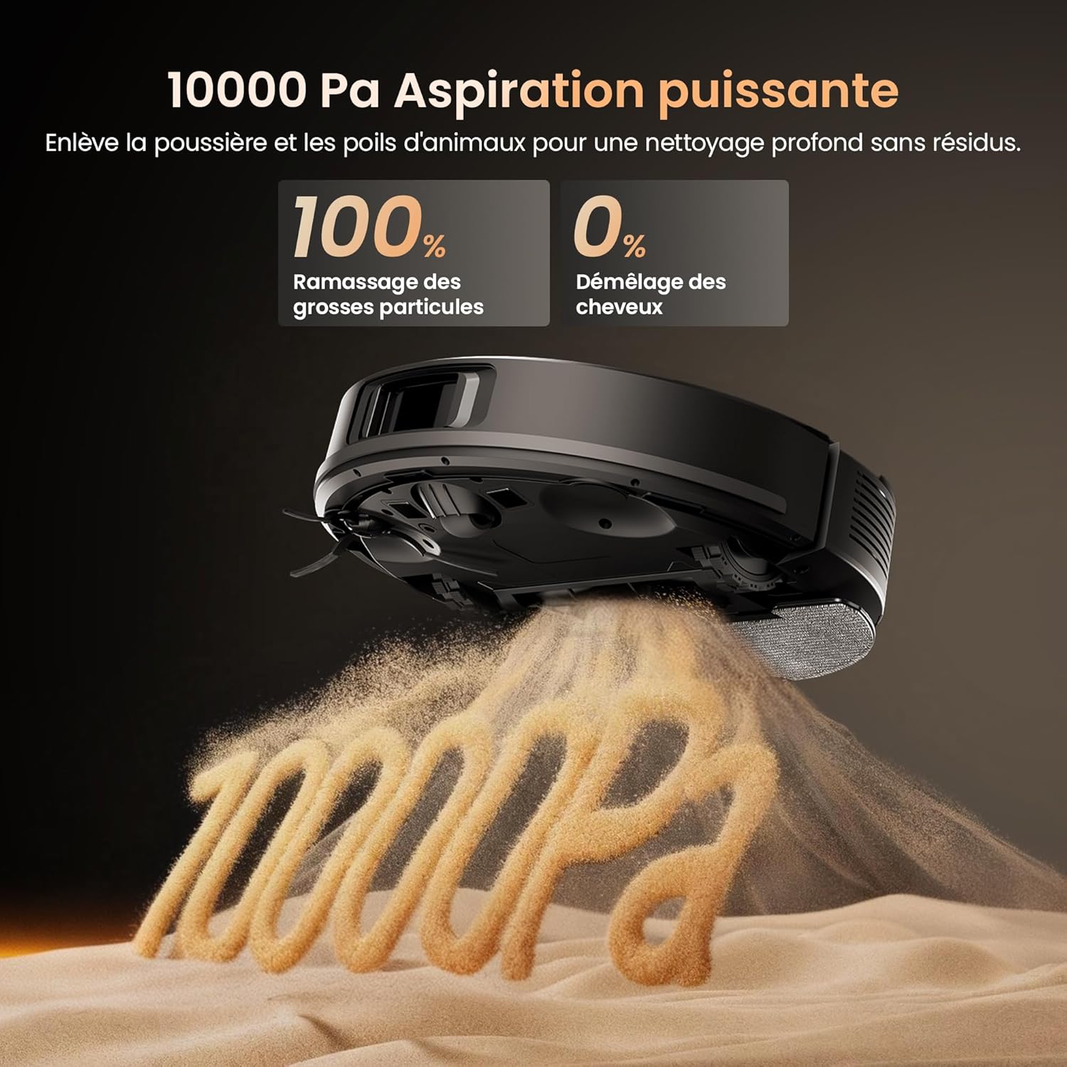 Q20 Plus Robot Aspirateur Laveur 10000Pa avec Station Sans Sac Vidage Automatique,200Min Aspirateur Robot et Serpillière,Nav Lidar Cartographie,Évitement d'obstacles,Pour Poils Animaux Tapis 2XL Noir et Or