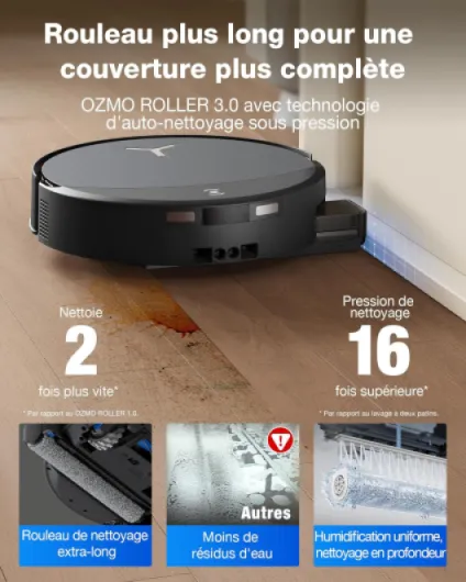 ECOVACS DEEBOT T90 Pro Omni Aspirateur Laveur, 30 000 Pa, Recharge PowerBoost, OZMO Roller 3.0 avec TruEdge 3.0, Distribution Automatique de Solution de Nettoyage, Agent IA YIKO, Noir