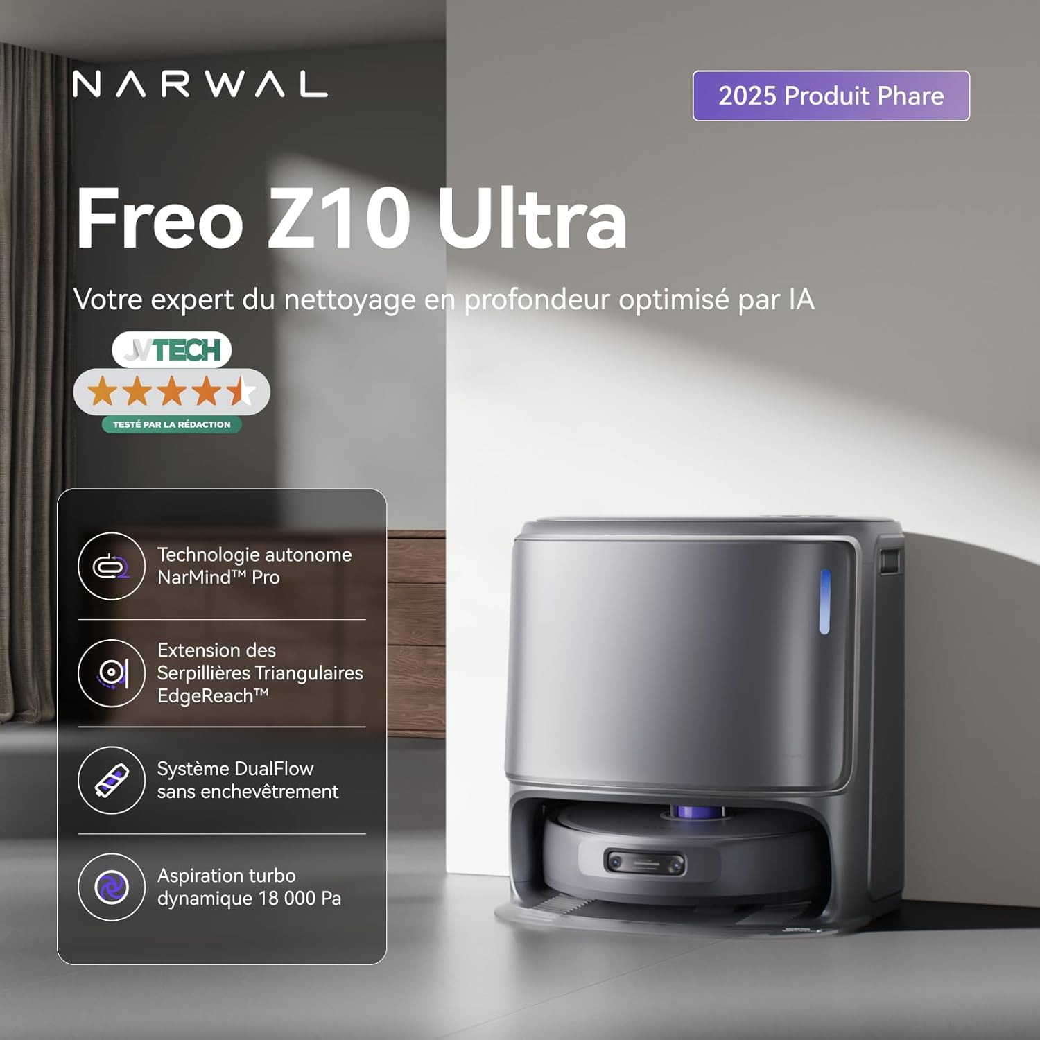 Freo Z10 Ultra Robot Aspirateur Laveur, Balai Intelligent 18000Pa - Extension Serpillère Dynamique, Système Anti-Enchevêtrement, Nettoyage Humide/Sèche, Station Tout-en-Un Freo Z10 Ultra-le Gris