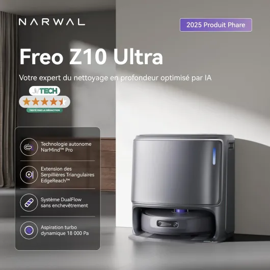 Freo Z10 Ultra Robot Aspirateur Laveur, Balai Intelligent 18000Pa - Extension Serpillère Dynamique, Système Anti-Enchevêtrement, Nettoyage Humide/Sèche, Station Tout-en-Un Freo Z10 Ultra-le Gris