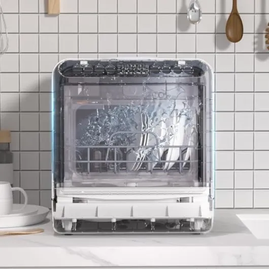 Lave-vaisselle portable de comptoir, mini lave-vaisselle pour petits espaces, réservoir de 5 L, économe en énergie avec 5 programmes de lavage et nettoyage à haute température à 75 °C, capacité de 40 Blanc