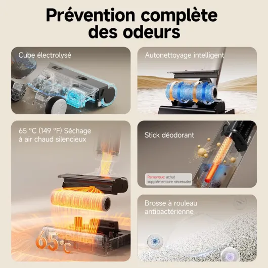 D500 Aspirateur Laveur sans Fil, Aspirateurs Eau et Poussière,portée à plat de 180°, aspiration 17 000 Pa,Auto-Nettoyage et séchage 65°C,Conception Anti-enchevêtrement,Brosse de Sol étanche IPX6 Blanc.