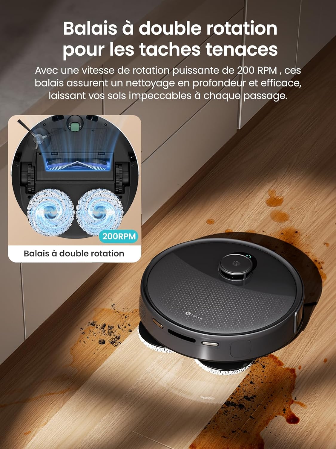 M3 Robot Aspirateur Laveur 12 000 Pa avec Station Tout-en-Un, Double Serpillière Rotative 200 TR/Min, Navigation dToF, Évitement PSD, Auto-vidage, Séchage, WiFi/App/Alexa Gris Foncé