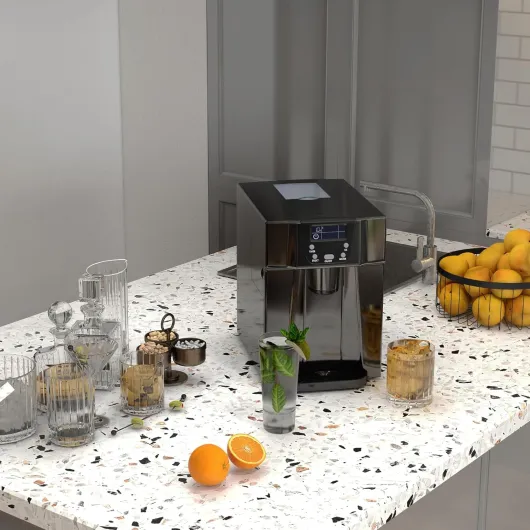 Machine à glaçons avec distributeur d'eau, 12kg en 24h, 9 glaçons en 6-10 minutes, ice maker portable, taille de glaçon réglable, minuterie, réservoir d'eau 3 L, pour maison, cuisine, bar, noir