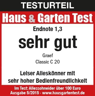 GRAEF Classic C20 - Trancheuse universelle électrique, fabriqué en Allemagne, entièrement en métal, lame ondulée en acier inoxydable Ø 170 mm, épaisseur de coupe 0-20 mm, machine à couper le pain