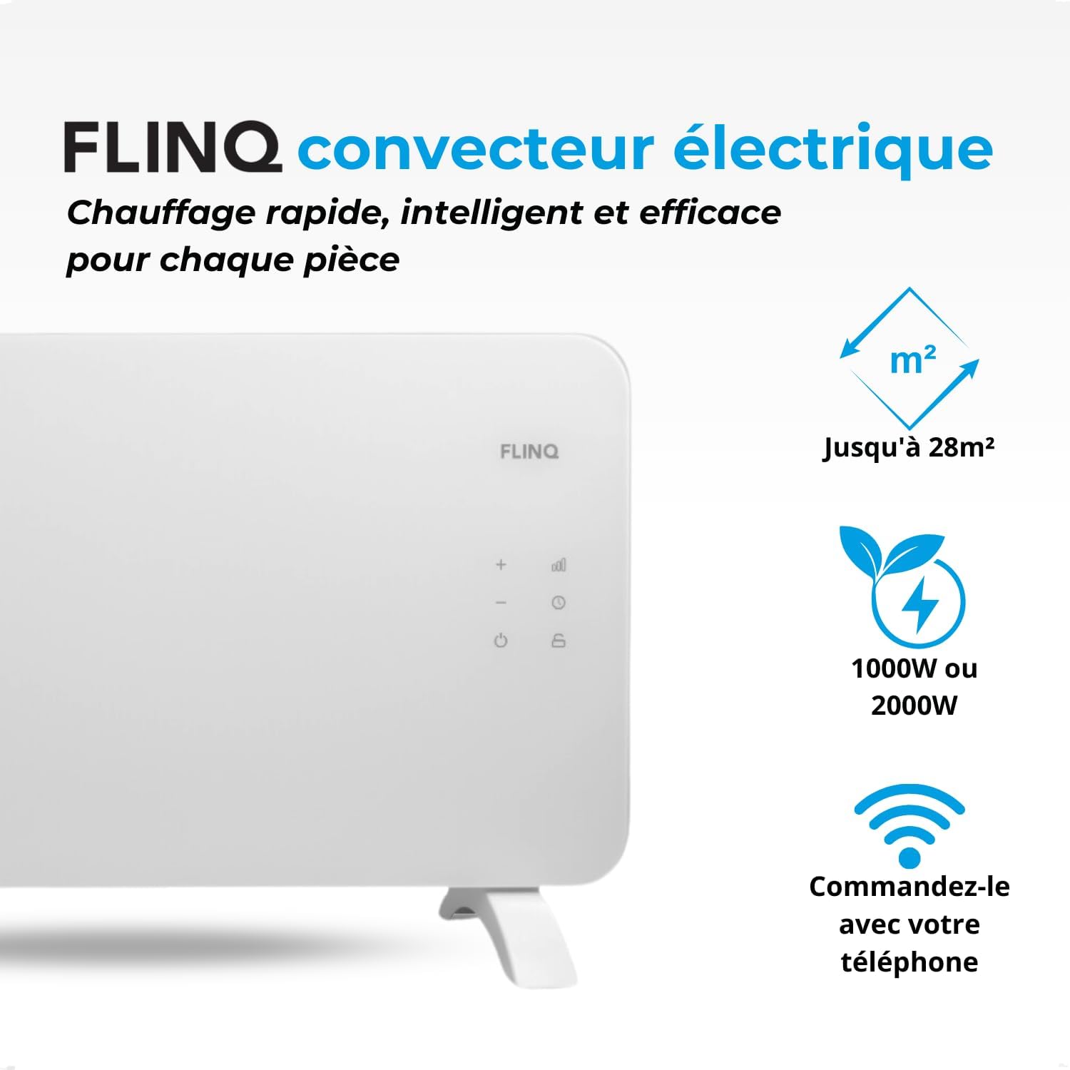 FlinQ Smart chauffage electrique economique - Radiateur electrique mobile ou Radiateur electrique mural - 2000W - 96 x 46 x 13 cm - Blanc