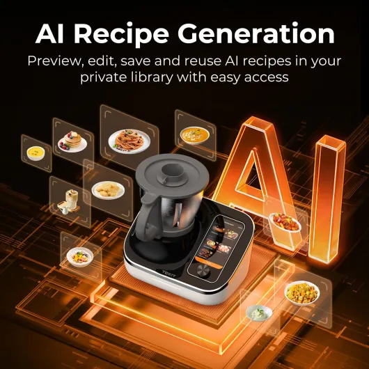 C2 AI Robot Cuisine Multifonction Robot Patissier 21 Modes de Cuisine 7 Pouces Ecran Tactil Guide de Recettes, Pré-nettoyage, Hachoir, Presse-agrumes, Mixeur etc Black