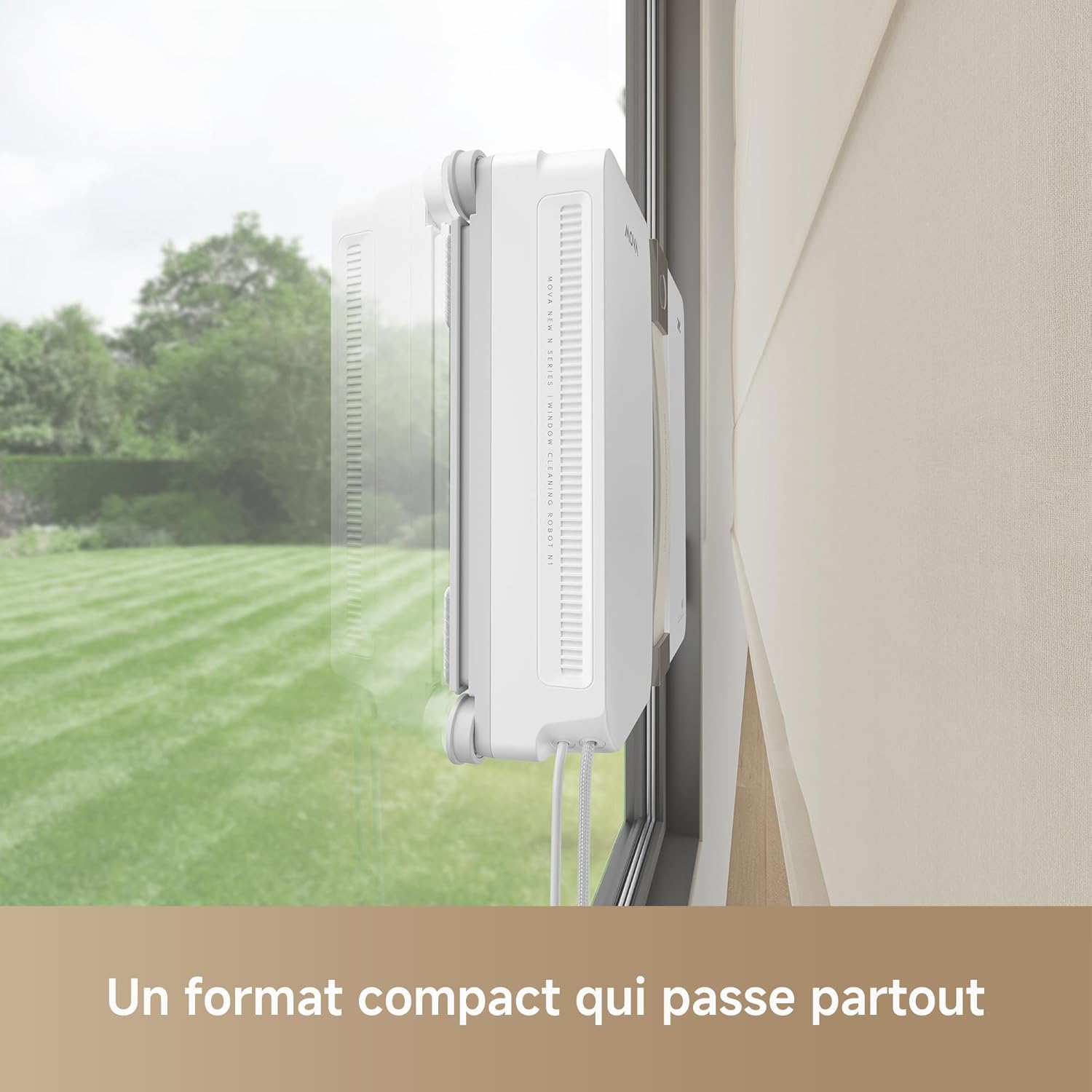 N1 Robot lave-vitres compact, système de brumisation double, aspiration 8000 Pa, système de sécurité et trajectoire intelligente pour une couverture totale