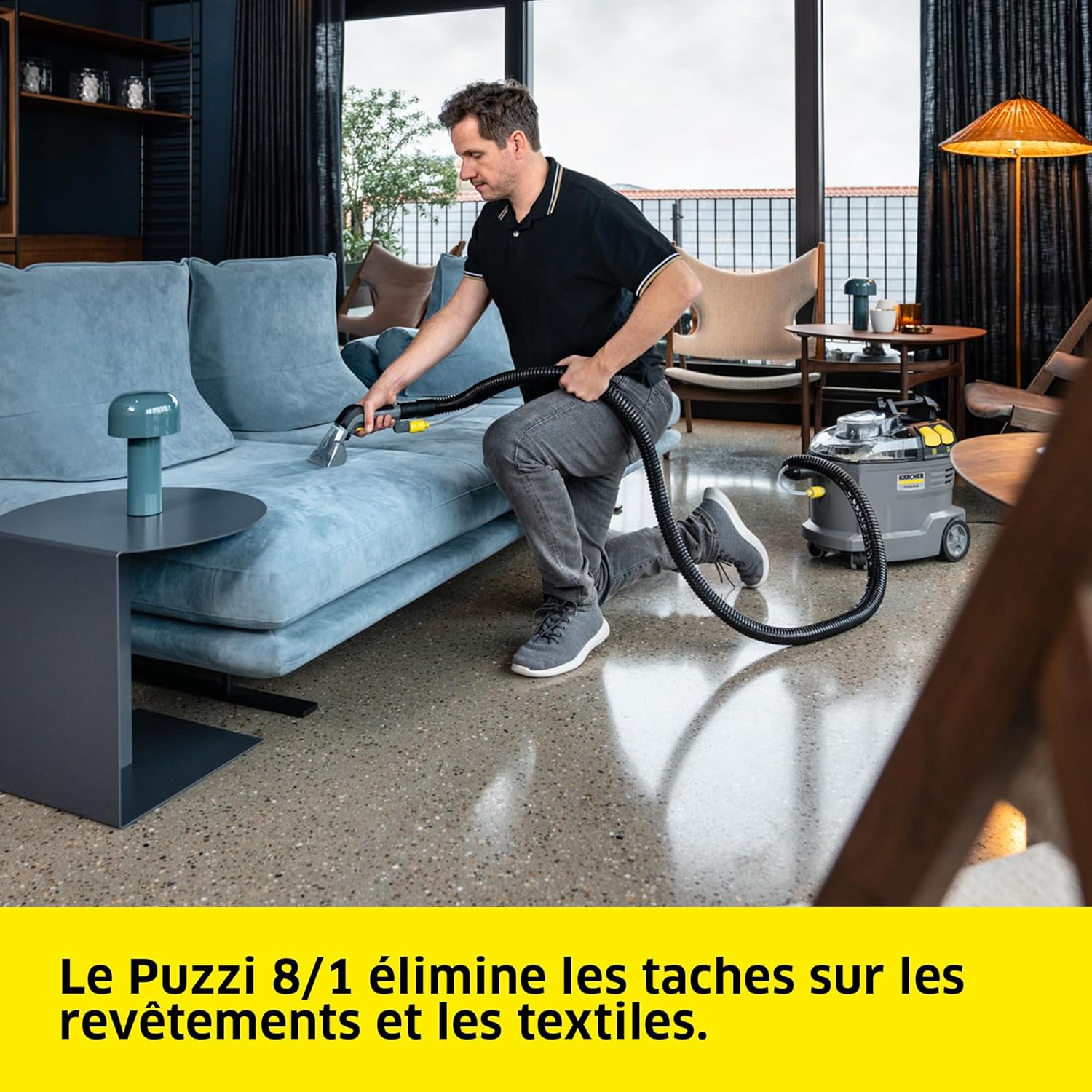 Kärcher Injecteur-extracteur Puzzi 8/1, pour tissus d'ameublement et surfaces textiles, réservoir d'eau : 8 l, rendement de surface : 12-18 m²/h, poids : 8,6 kg, buse ergonomique