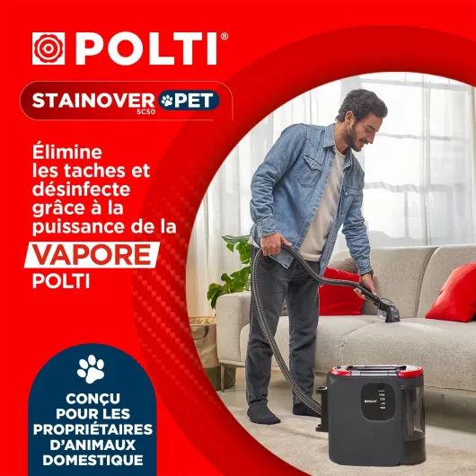 StainOver Pet SC50, Shampouineusevapeur 4 en 1 Pour éliminer Les Taches, Détacheur avec Fonction Vapeur, Idéal Pour les Propriétaires d'Animaux, 10 Accessoires Inclus, Gris Foncé