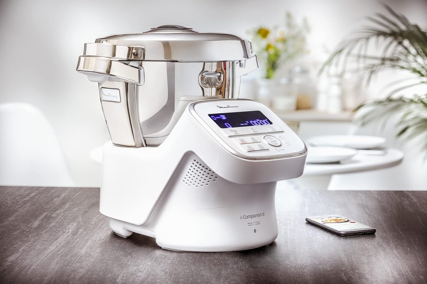 , I-Companion, Robot cuiseur, 14 fonctions, Connecté, Capacité XL 10 personnes, Blanc, Fabriqué en France, HF908120 Sans accessoire