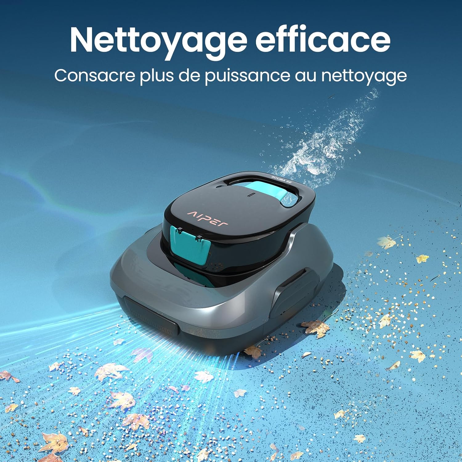 Robot Piscine sans Fil, Aspirateur de Piscine Automatique, Autonomie 90 Min, Aspire Débris et Feuilles, Auto-Stationnement, Idéal pour Piscines Hors-Sol jusqu'à 80 m² Gris