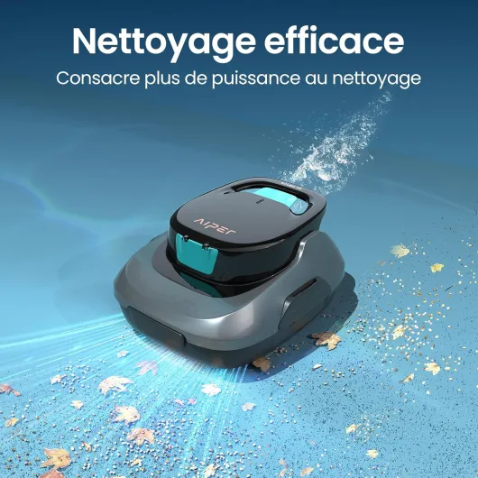 Robot Piscine sans Fil, Aspirateur de Piscine Automatique, Autonomie 90 Min, Aspire Débris et Feuilles, Auto-Stationnement, Idéal pour Piscines Hors-Sol jusqu'à 80 m² Gris