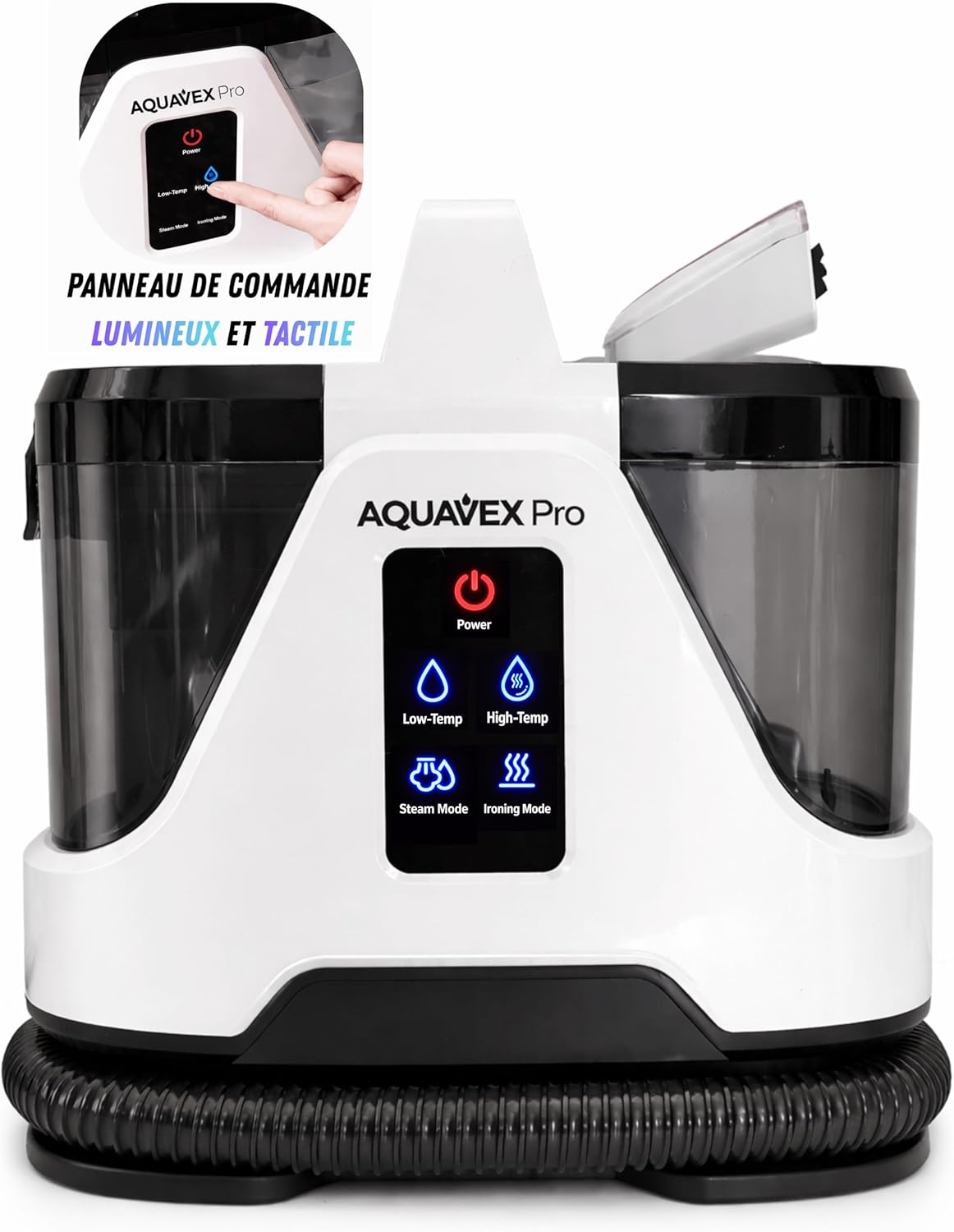 AquavexPro™ Ultra – Nettoyeur Injecteur Extracteur 1700W - 4 en 1 - Eau Froide/Chaude 65°C & Vapeur 100°C, Réservoirs 1.8L+1.1L - Shampouineuse Canapé, Tapis, Sièges Auto, Surfaces Dures, Vitres