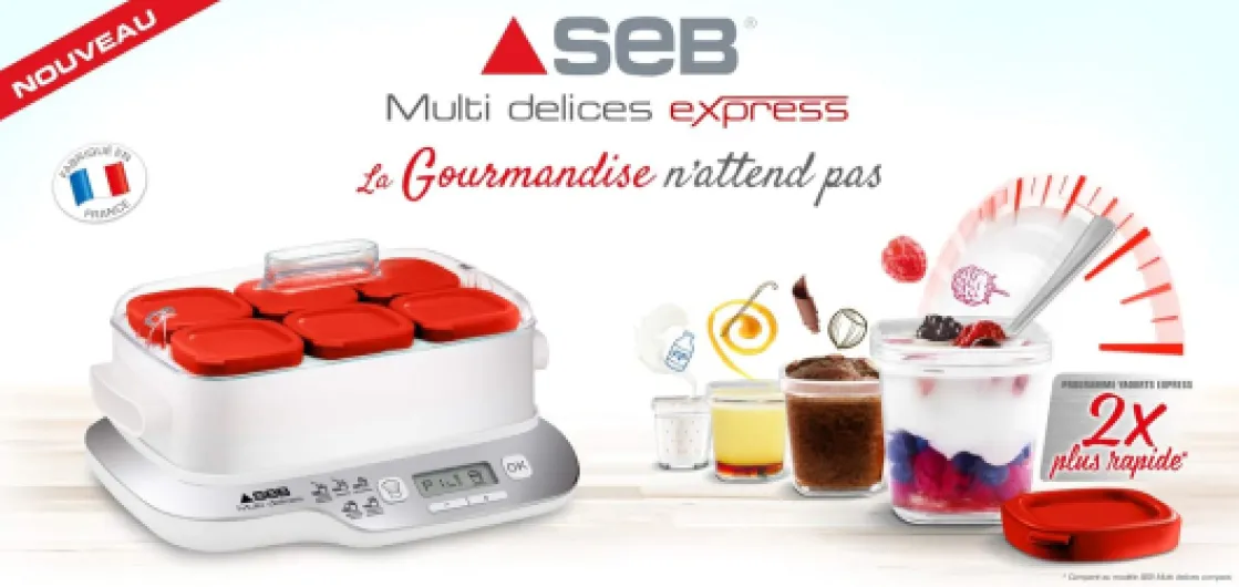 Yaourtière 6 pots verre 140 ml, 5 programmes automatiques, Sans BPA, Compact, Yaourt maison, Desserts lactés, Fromages blancs, Fabriqué en France, Multidélices Express, Rouge YG660100