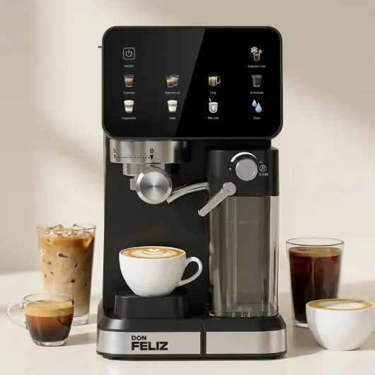 Don Feliz Machine à expresso semi-automatique 20 bar 1350 W avec écran LCD, réservoir de lait 500 ml, compatible Nespresso, Espresso, Cappuccino, Americano, réservoir d'eau 1,5 l, autonettoyante