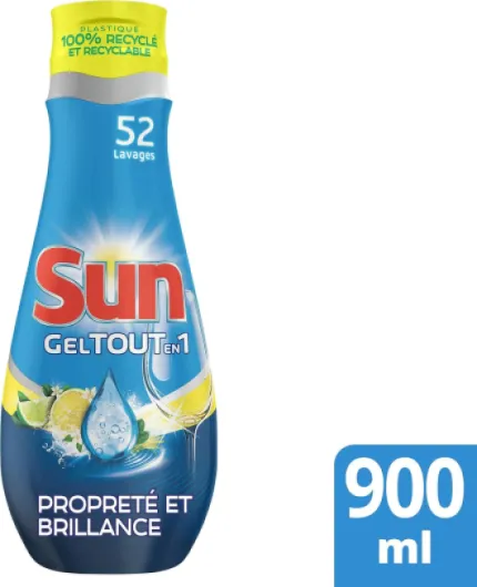 Gel Lave-Vaisselle Tout-En-1 Citron Double Action x52, Propreté et Brillance Cristal, efficace en cycle court x52 lavages (900ml) (Lot de 2)