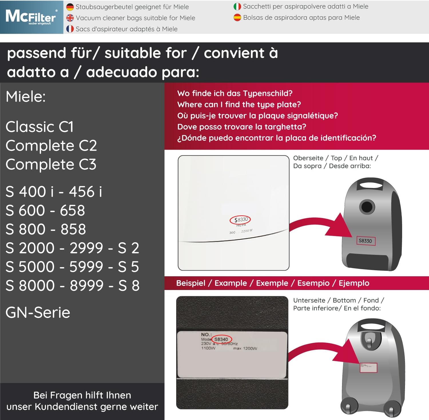 McFilter I 20 sacs d'aspirateur compatible avec aspirateur Miele GN I 3D Efficiency I S2 S4 S5 S6 S8 Complet C2/C3 Classique C1 I comme Miele 9917730 I joint anti-poussière automatique avec filtre