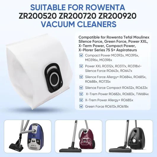 Lot de 15 sacs Hygiène+ ZR200520 ZR200720 ZR200920 Compatibles avec Rowenta Tefal Moulinex Silence Force,Green Force,Power XXL,X-Term Power,Compact Power Aspirateurs RO3969EA,RO3143EA,RO7473EA