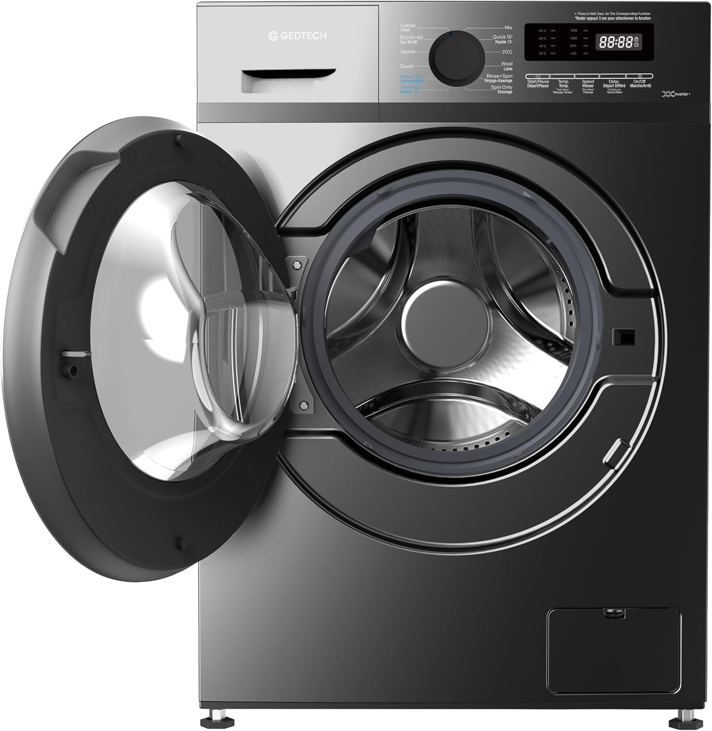 Lave-linge frontal GEDTECH GLL71200BL - 7 Kgs - 1200 tr/mn - 16 programmes - Eco - Intensif - Rapide – Très Faible conso Dark Grey 7 Kg