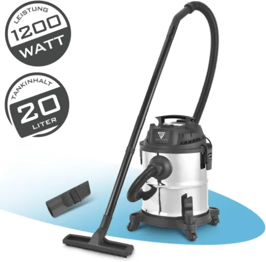Aspirateur eau et poussière VCL-1200 ST - Aspirateur d'atelier 1200 W avec cuve métallique de 20 l, fonction secouage de poussière, fonction soufflage et aspiration eau et poussière pour l'a