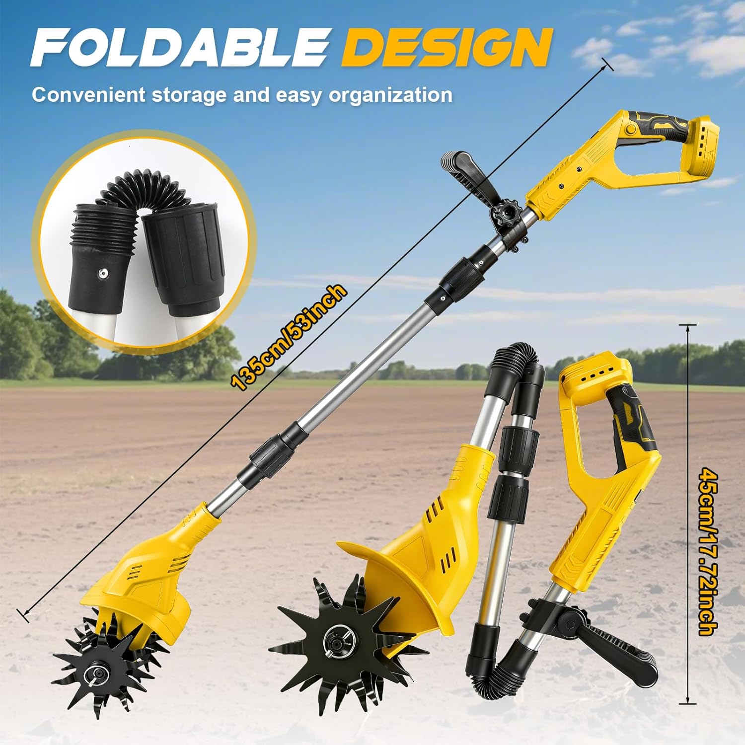 Motobineuse sans Fil Compatible Batterie Dewalt 20V, Motobineuse électrique 500W, Profondeur 20cm, Largeur 16cm, 360RPM sans balais Pliable, sans Batterie