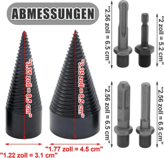 Fendeuse de bûches de 45 mm et 32 mm avec 4 tiges de perçage, fendeuse de bûches, outil de fendage de bûches, convient pour une utilisation à la maison, en extérieur et dans le jardin