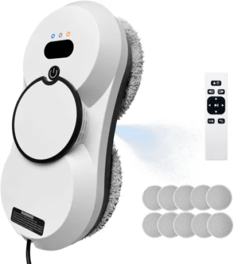 Robot Lave-vitres Automatique - 5600Pa Aspiration, Pulvérisation d'eau, 3 Modes de Nettoyage, Télécommande pour Fenêtres et Surfaces Lisses (White HCR-10)