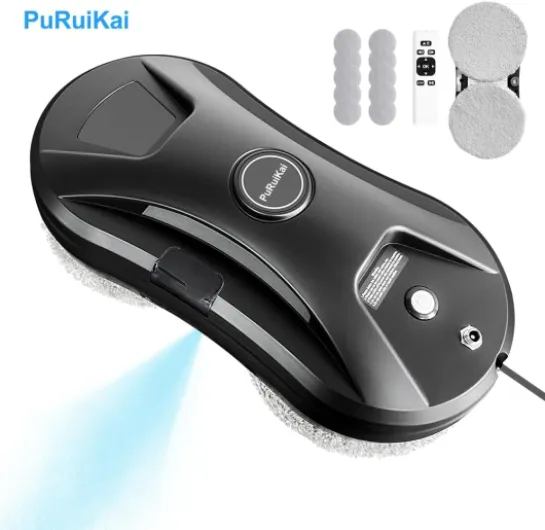 Robot Lave-vitres Automatique - 5600Pa Aspiration, Pulvérisation d'eau, 3 Modes de Nettoyage, Télécommande pour Fenêtres et Surfaces Lisses (Black HCR-11)